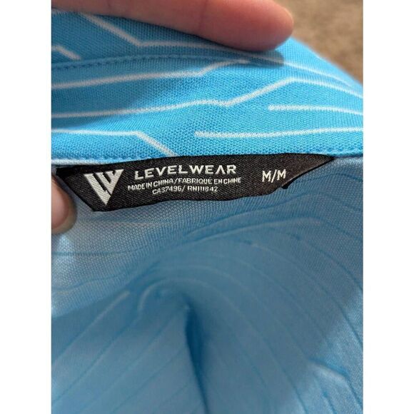 Levelwear Men's Blue Wavy Striped Short-Sleeve Pointed Collar Golf Shirt Size M - Picture 4 of 8